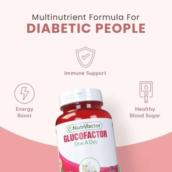 Nutrifactor Glucofactor supplement bottle for blood sugar support in Pakistan.