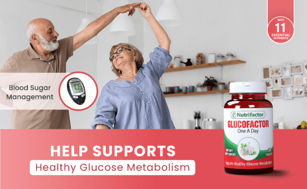 Nutrifactor Glucofactor supplement bottle for blood sugar support in Pakistan.