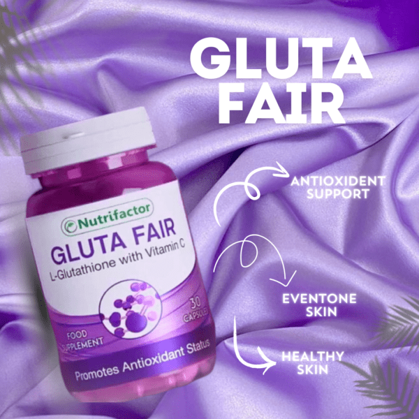 Nutrifactor Gluta Fair supplement bottle for skin brightening and immune support