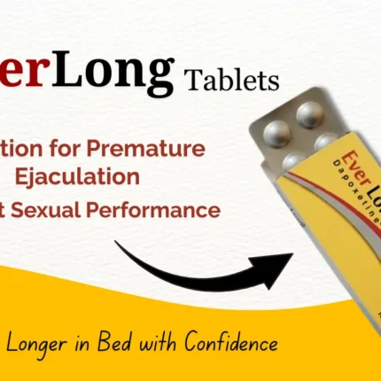 Everlong 60mg tablet, a white, round pill used to treat premature ejaculation. The tablet contains Dapoxetine as the active ingredient. Available at MedicineWalyDost.com.