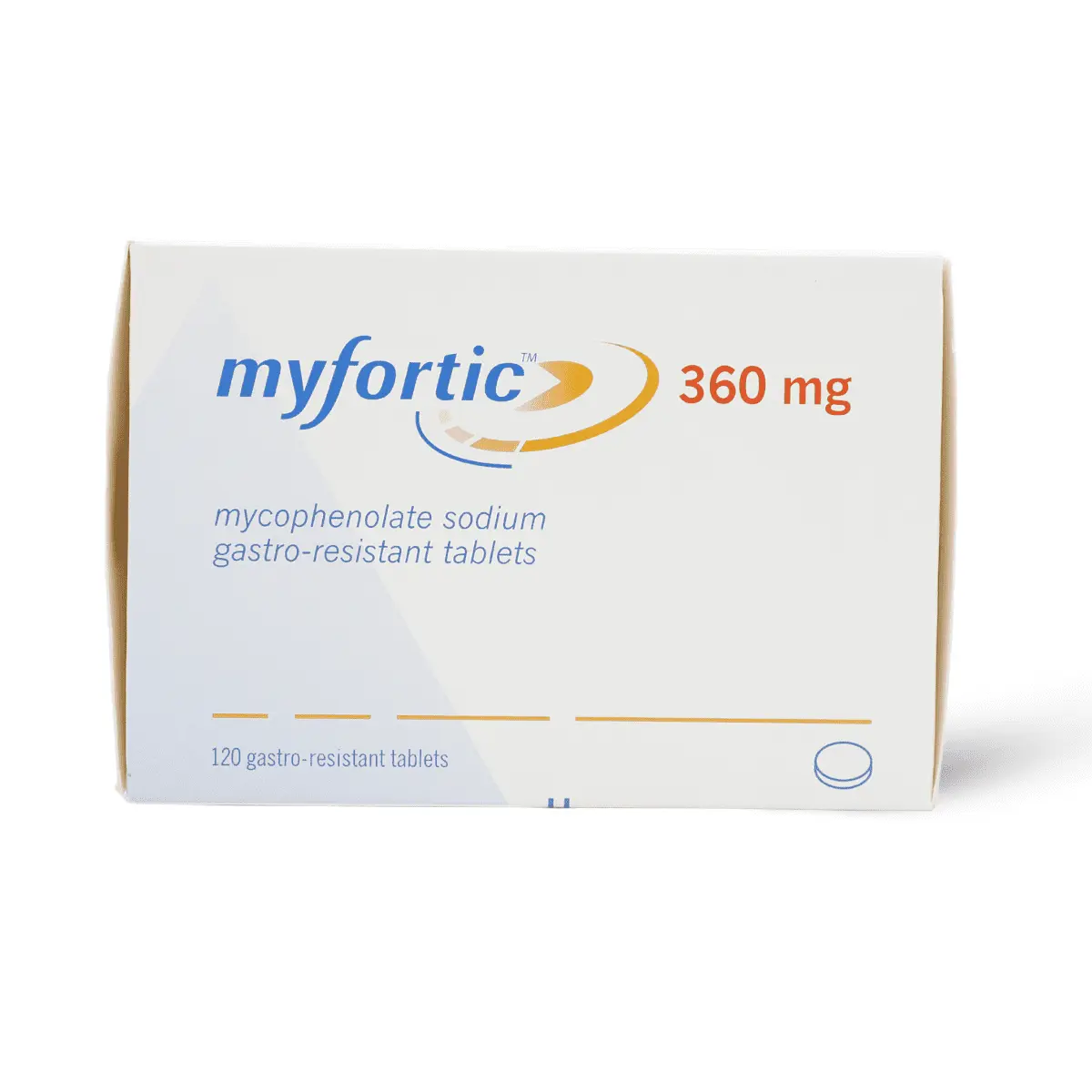 Myfortic 360mg tablet, a white, oval-shaped pill used to prevent organ rejection in transplant patients. The tablet contains Mycophenolate as the active ingredient. Available at MedicineWalyDost.com. Myfortic 360mg tablet, a white, oval-shaped pill used to prevent organ rejection in transplant patients. The tablet contains Mycophenolate as the active ingredient. Available at MedicineWalyDost.com.