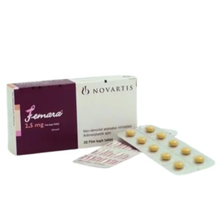 Femara 2.5mg tablet (Letrozole), an imported medication used in the treatment of breast cancer in postmenopausal women by lowering estrogen levels. Available at MedicineWalyDost.com.