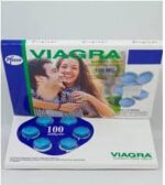 Viagra 100mg tablet, a blue, diamond-shaped pill imprinted with '100' used to treat erectile dysfunction. The tablet contains Sildenafil Citrate as the active ingredient.