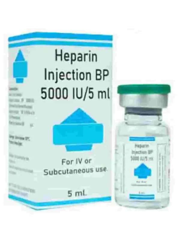 Heparin Injection vial with dosage label for blood clot prevention treatment (1)