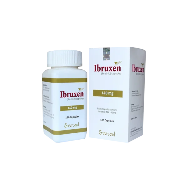 Ibruxen (Ibrutinib) 140mg Capsule pack for treatment of leukemia and lymphoma – targeted therapy available in Pakistan with online order option.
