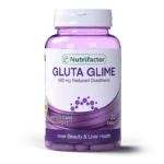 Nutrifactor Gluta Glime supplement bottle for skin brightening and immune support.
