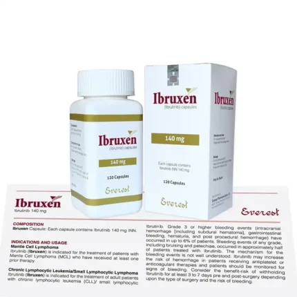 Ibruxen (Ibrutinib) 140mg Capsule pack for treatment of leukemia and lymphoma – targeted therapy available in Pakistan with online order option.