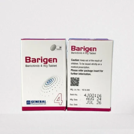Barigen 4mg Tablet (Baricitinib) by General Pharmaceuticals Ltd. original imported medicine used for rheumatoid arthritis and inflammatory conditions, available on MedicineWalyDost.com