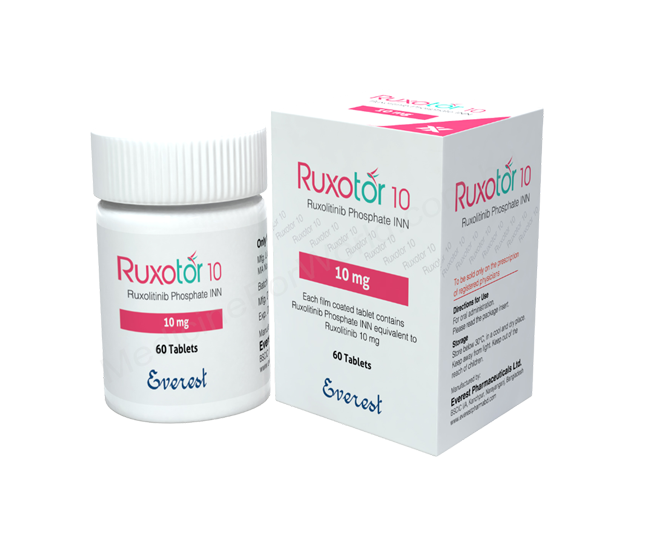 Ruxotor 10mg Tablet (Ruxolitinib) original imported medicine used for myelofibrosis and polycythemia vera treatment in Pakistan