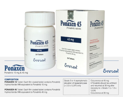 Ponaxen 45mg Tablet (Ponatinib) original imported oncology medicine used for chronic myeloid leukemia and acute lymphoblastic leukemia treatment in Pakistan