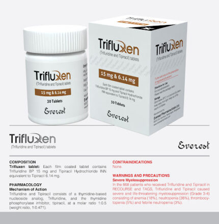 Trifluxen 15mg & 6.14mg Tablet (Trifluridine and Tipiracil) original imported anti-cancer medicine used for colorectal and gastric cancer treatment in Pakistan