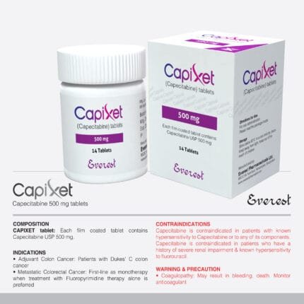Capixet 500mg Tablet (Capecitabine) original chemotherapy medicine used for breast, colorectal, and stomach cancer treatment in Pakistan