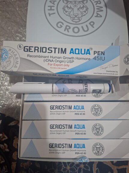 Geriostim Aqua Pen 45IU HGH Somatropin injection for growth hormone deficiency, ready-to-use prefilled pen for children and adults
