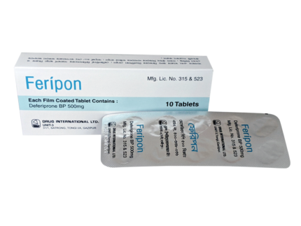 Feripon 500mg Tablet (Deferiprone) iron chelation medicine used for treatment of iron overload in thalassemia patients in Pakistan available at MedicineWalyDost.com