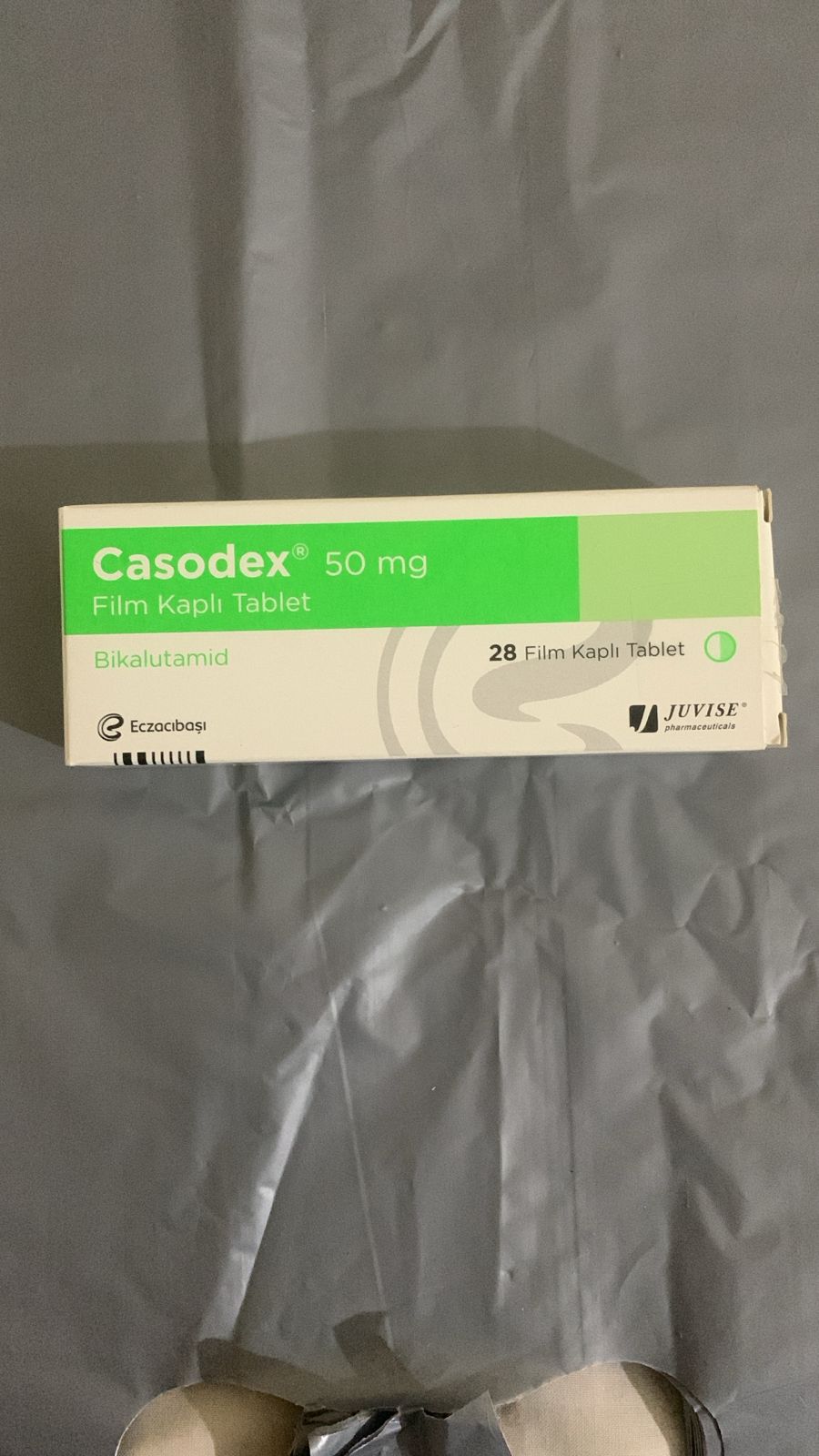 Casodex 50 mg (bicalutamide) prostate cancer medicine tablets packaging