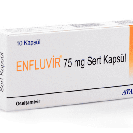 Enfluvir 75mg Capsule containing Oseltamivir antiviral medicine used for influenza treatment.