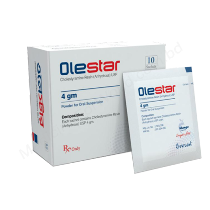 Olestar 4gm Powder Sachet (Cholestyramine Resin) 10 Sachets by Everest Pharmaceuticals for High Cholesterol and Bile Acid Diarrhea