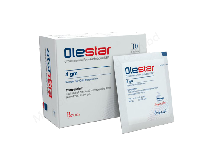 Olestar 4gm Powder Sachet (Cholestyramine Resin) Olestar 4gm Powder Sachet (Cholestyramine Resin) 10 Sachets by Everest Pharmaceuticals for High Cholesterol and Bile Acid Diarrhea