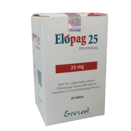 Elopag 25mg Tablet Eltrombopag 28 tablets by Everest Pharmaceuticals for low platelet count and immune thrombocytopenia treatment