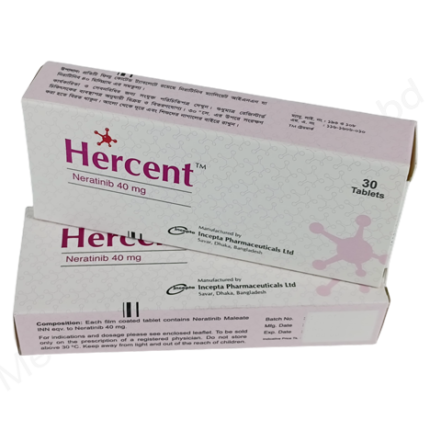 Hercent 40mg Tablet Neratinib 30 Tablets by Incepta Pharmaceuticals Ltd for HER2 Positive Breast Cancer Treatment
