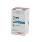 Olieni 150mg Tablet (Olaparib) film-coated tablets pack used for targeted cancer treatment of ovarian, breast, pancreatic, and prostate cancer.