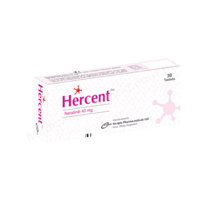 Hercent 40mg Tablet Neratinib 30 Tablets by Incepta Pharmaceuticals Ltd for HER2 Positive Breast Cancer Treatment