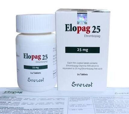 Elopag 25mg Tablet Eltrombopag 28 tablets by Everest Pharmaceuticals for low platelet count and immune thrombocytopenia treatment