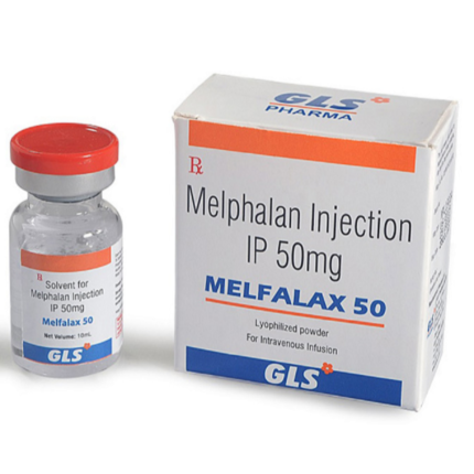 Melfalax 50 Injection containing Melphalan 50mg lyophilized chemotherapy medicine manufactured by GLS Pharma.