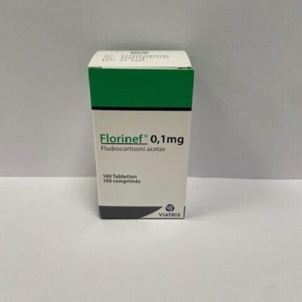 Florinef 0.1mg Tablet (Fludrocortisone Acetate) by Viatris, pack of 100 tablets for adrenal insufficiency treatment.