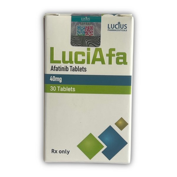 LuciAfa 40mg Tablet (Afatinib) LuciAfa 40mg Tablet (Afatinib) by Lucius Pharmaceuticals – Pack of 30 tablets for the treatment of EGFR-positive non-small cell lung cancer.