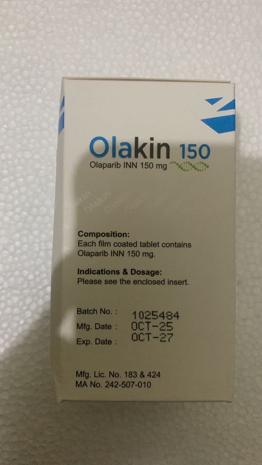 Olakin 150mg Tablet (Olaparib) Olakin 150mg Tablet (Olaparib) by Ziska Pharma – Pack of 120 Tablets for targeted cancer treatment.