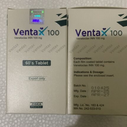 Ventax 100mg Tablet (Venetoclax) by Ziska Pharma – Pack of 60 Tablets for the treatment of CLL, SLL, and AML.