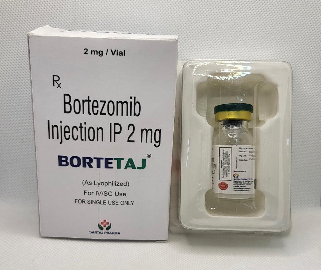 Bortezomib 2mg injection (Bortetaj) Bortezomib 2mg Injection (Bortetaj) by Sartaj Pharma for multiple myeloma and mantle cell lymphoma treatment.