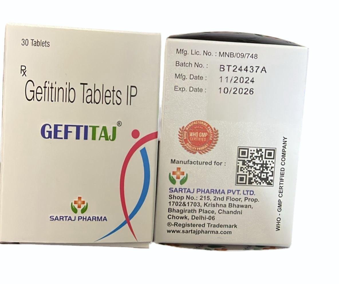 Geftinib 250mg Tablet (Gefititaj) Gefitinib 250mg Tablet (Gefititaj) by Sartaj Pharma – 30 Tablets for EGFR-positive non-small cell lung cancer treatment.