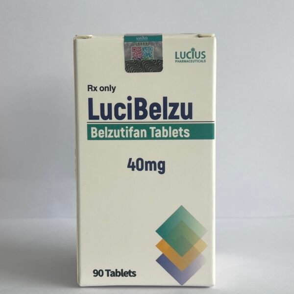 LuciBelzu 40mg Tablet (Belzutifan) Belzutifan 40mg Tablets imported from Lucius Pharmaceuticals, listed in a pack of 90 tablets for prescribed targeted cancer treatment.